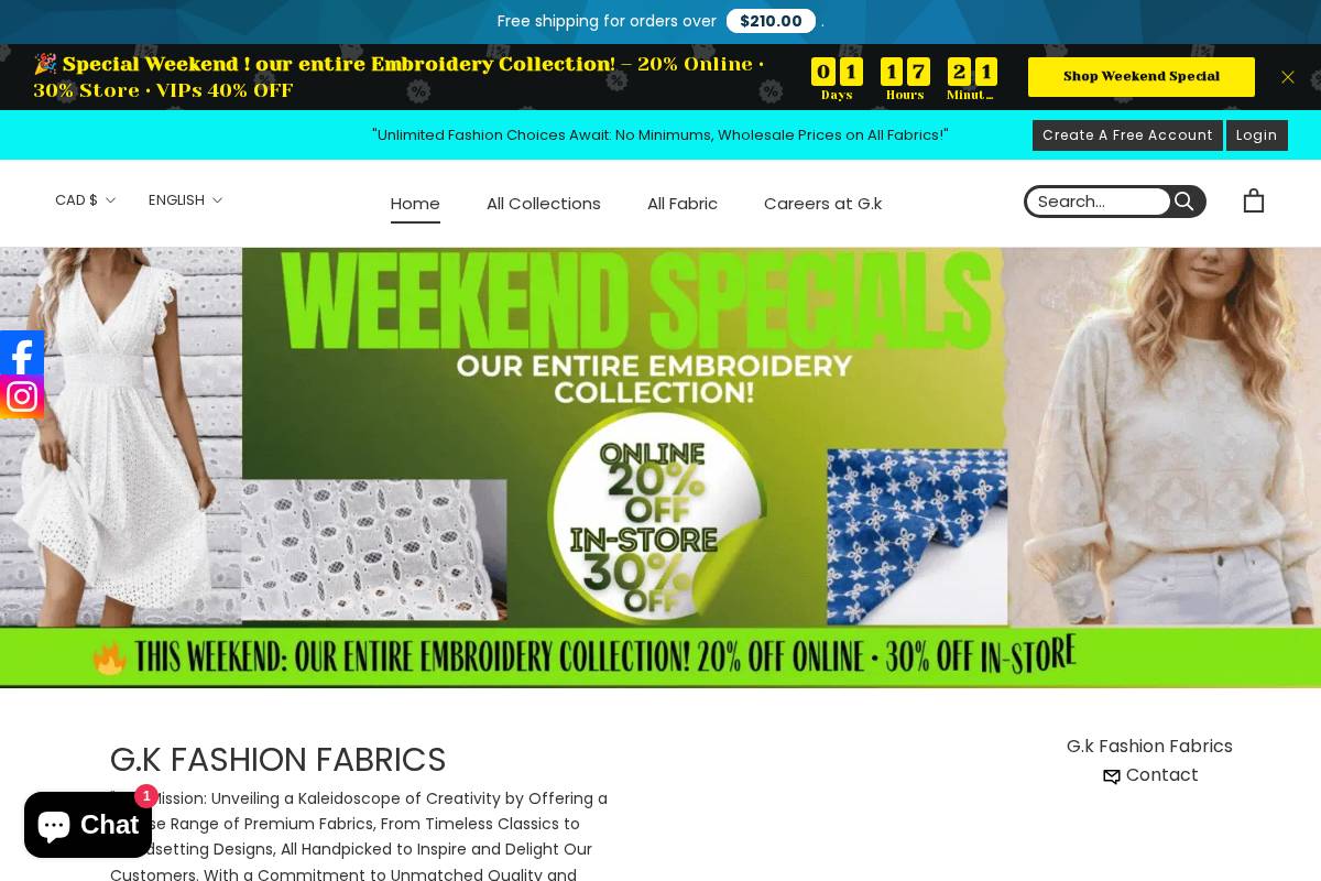 gkfashionfabrics.com homepage screenshot