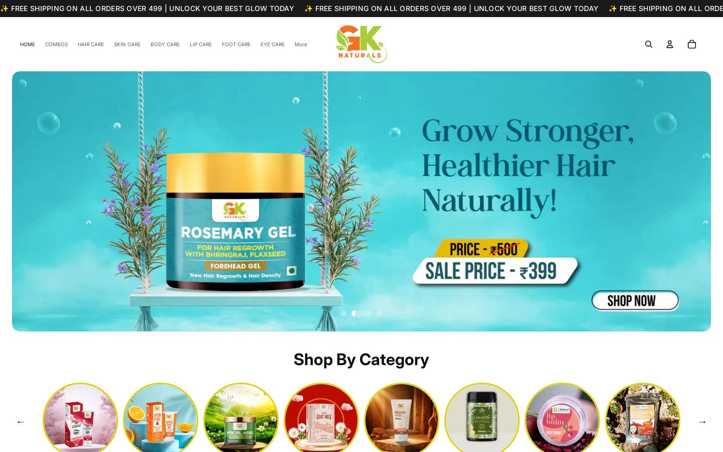 gknaturals.com homepage screenshot
