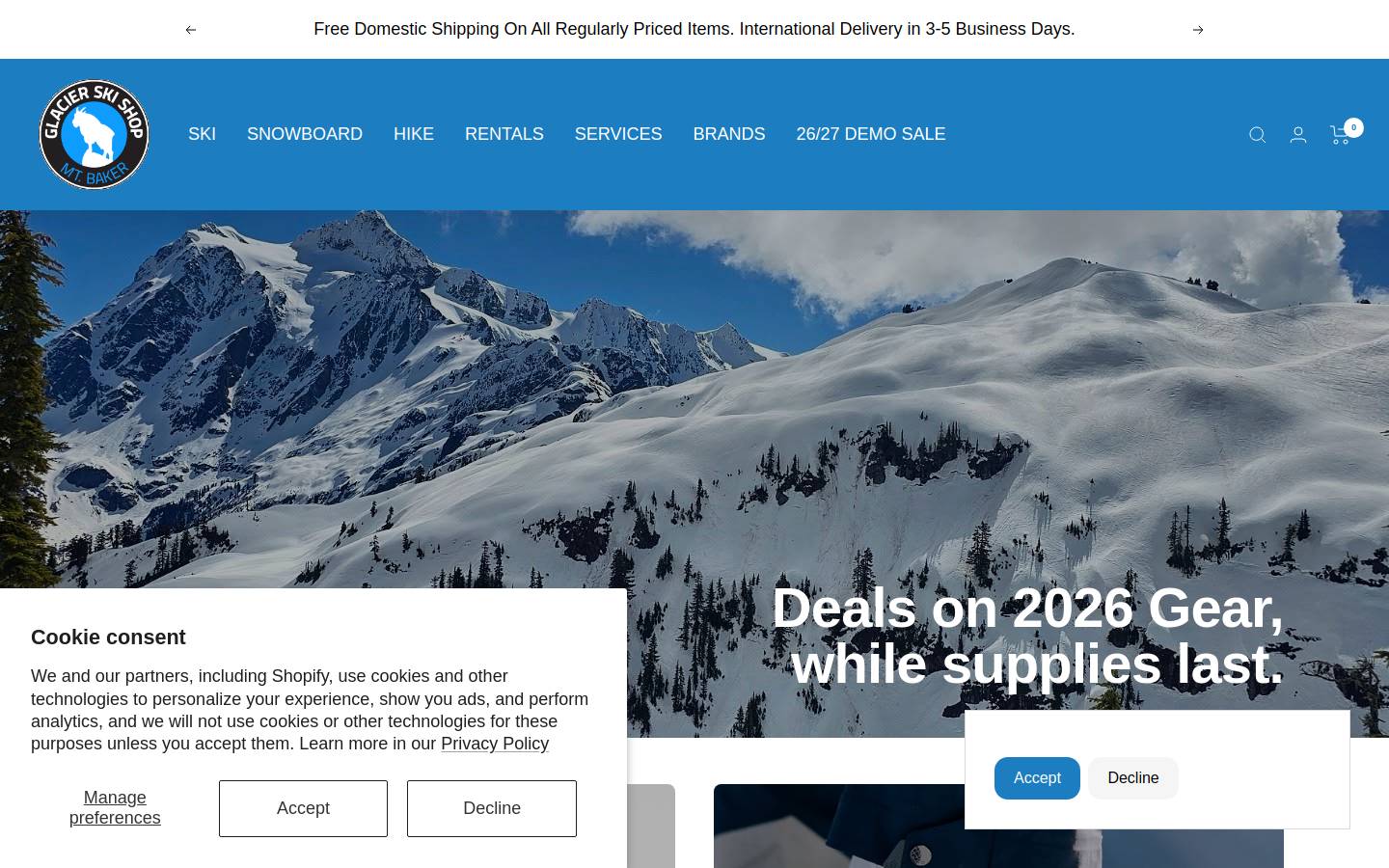 glacierskishop.com homepage screenshot