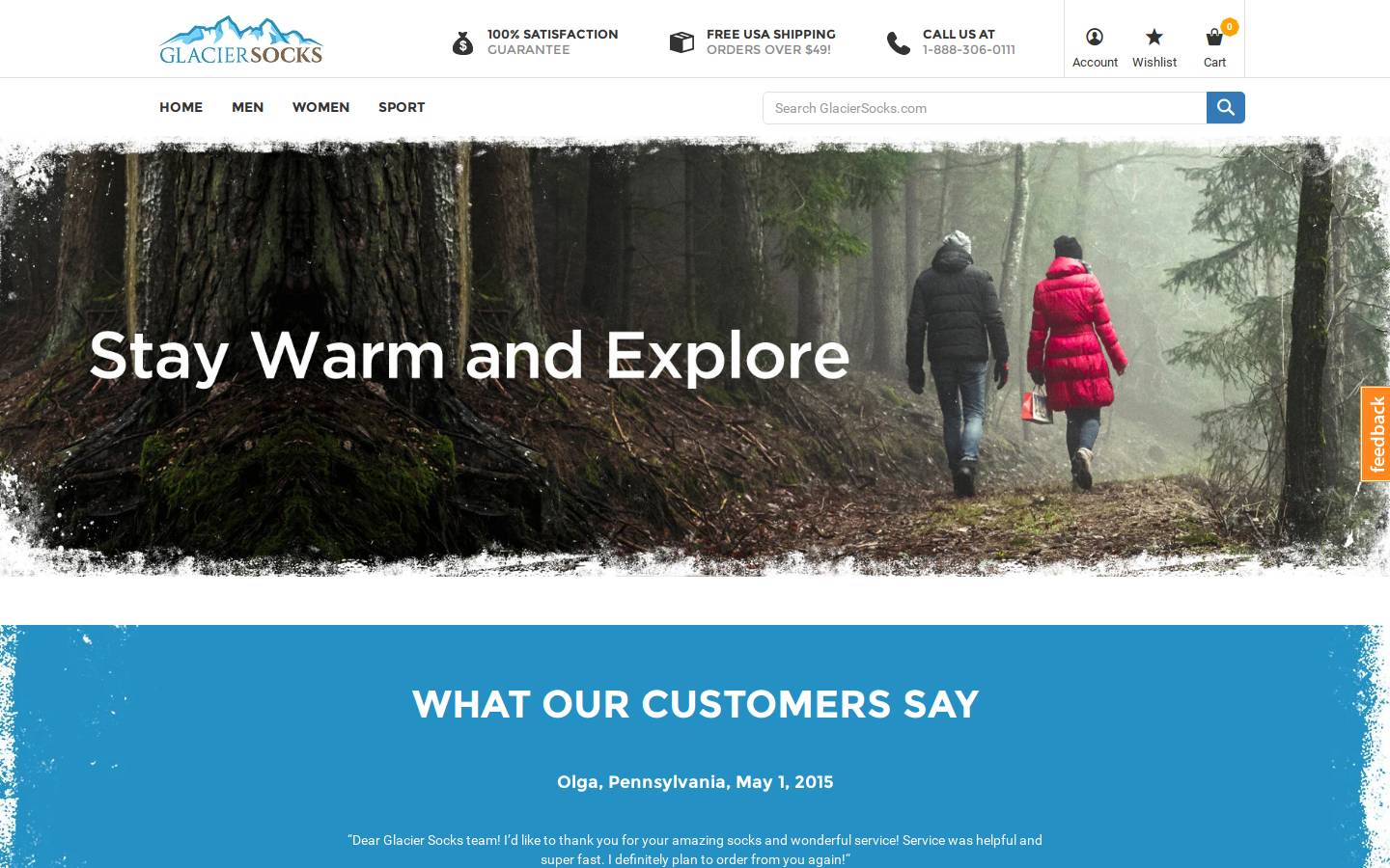 glaciersocks.com homepage screenshot