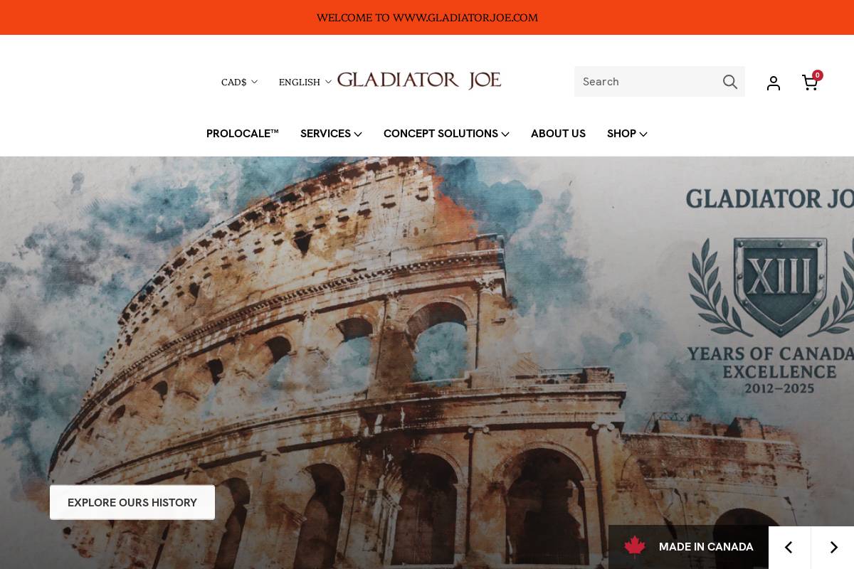 gladiatorjoe.ca homepage screenshot