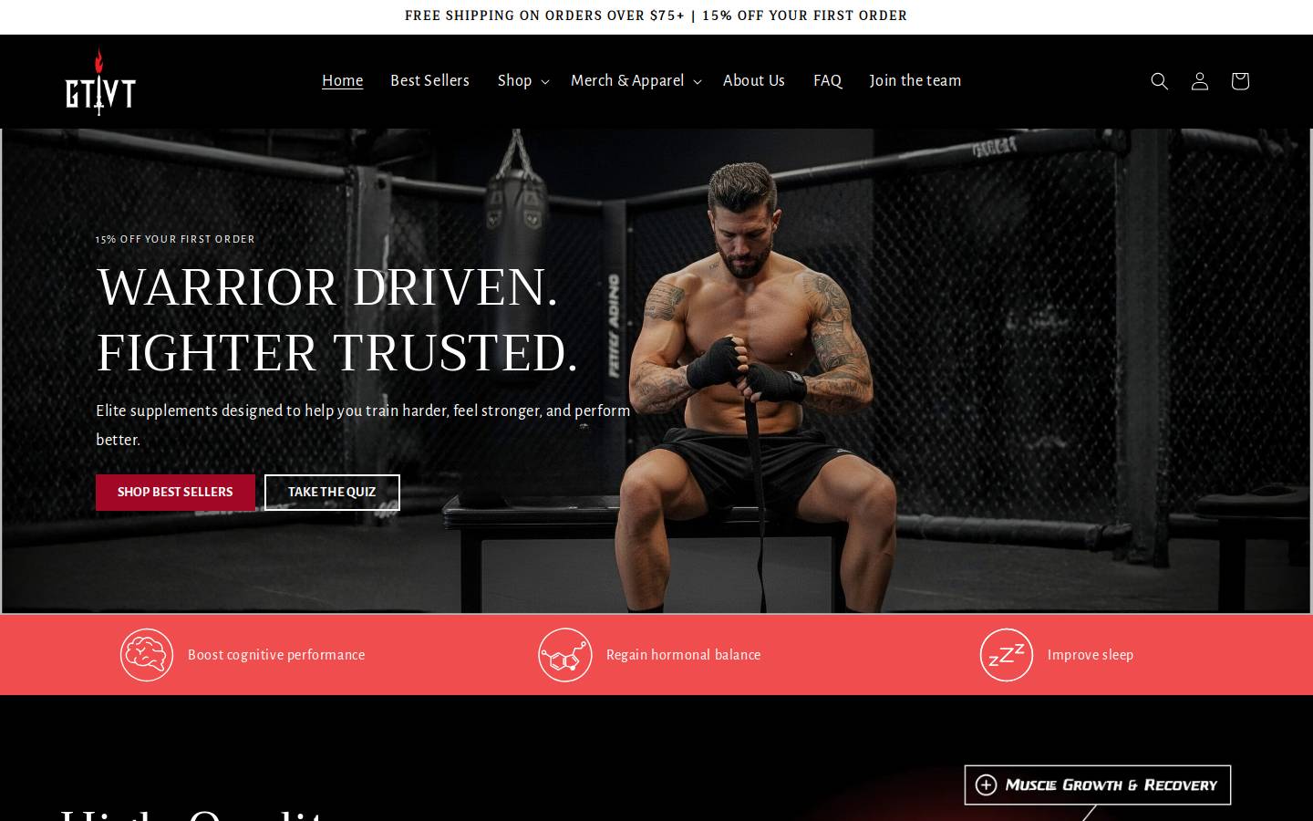 gladiatorvitamins.com homepage screenshot