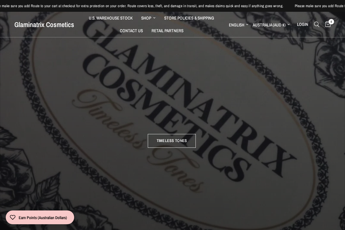 Glaminatrix Cosmetics homepage screenshot