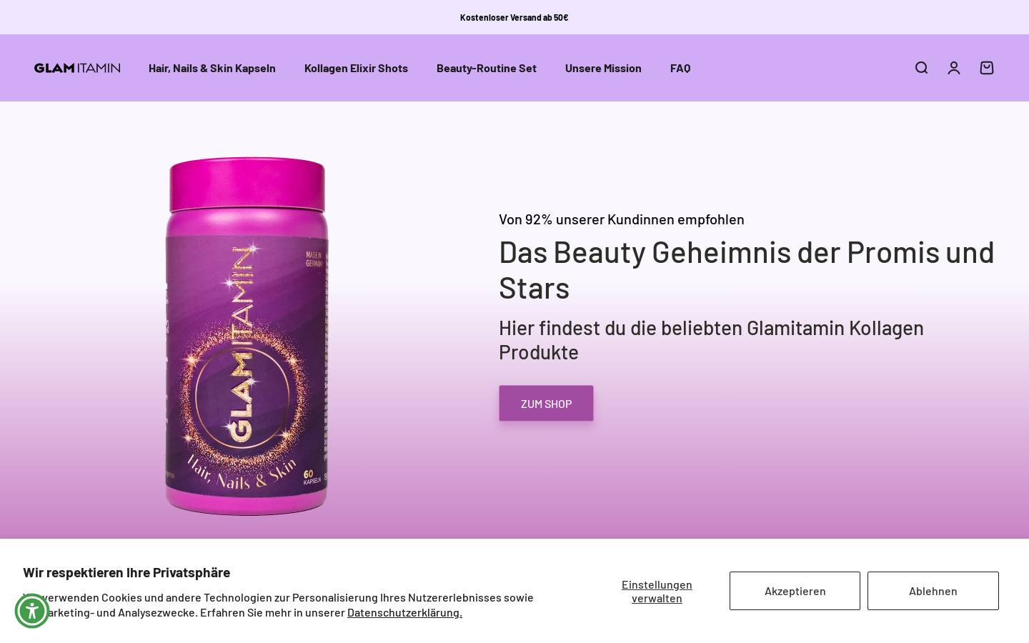 glamitamin.com homepage screenshot