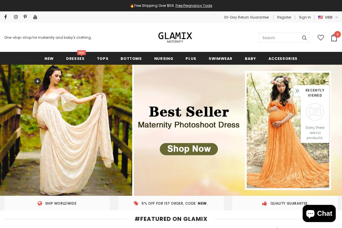 glamixmaternity.com homepage screenshot