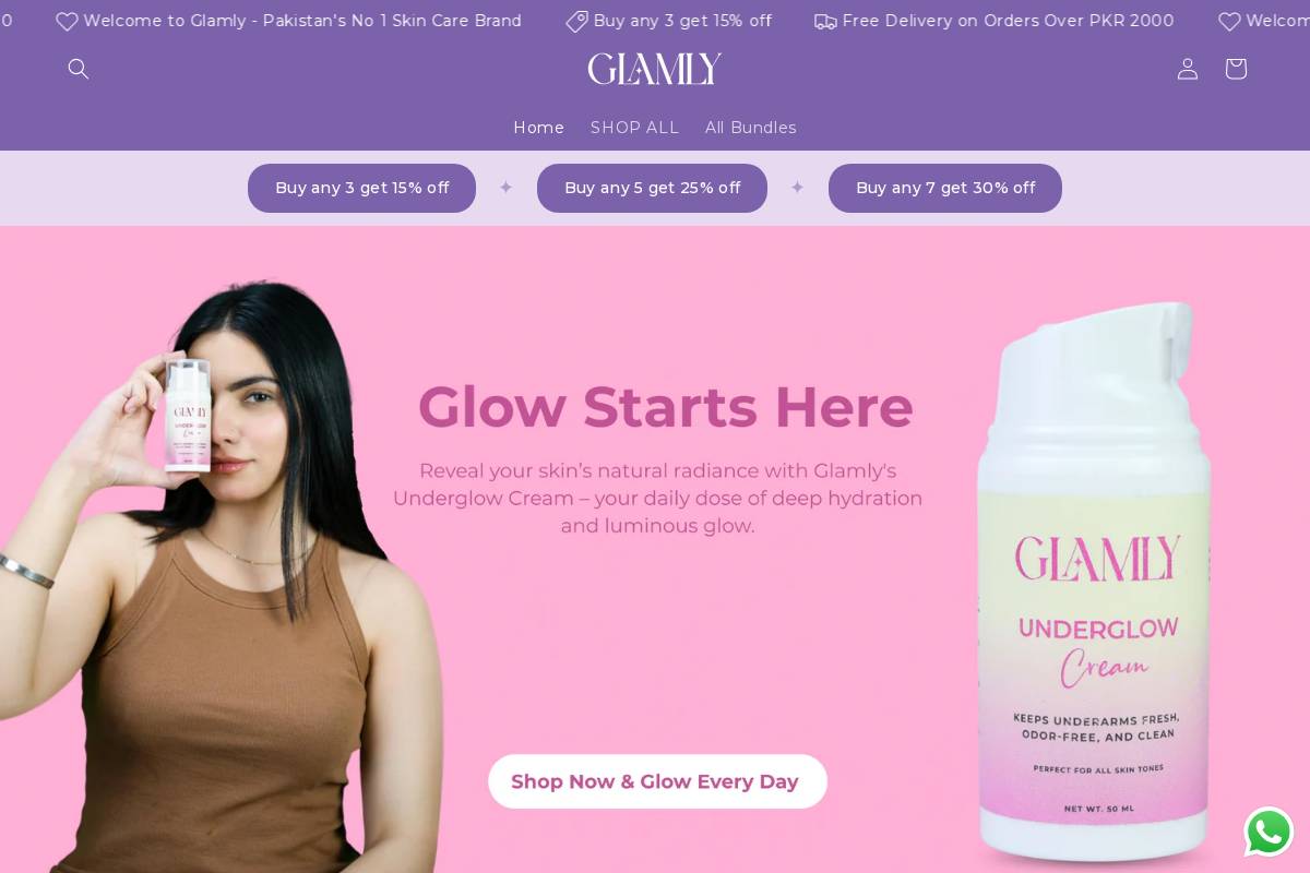 Glamly homepage screenshot