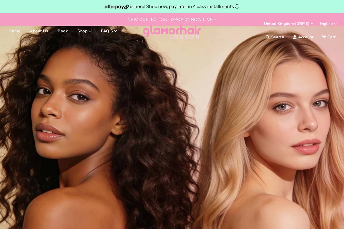 Glamor Hair London homepage screenshot