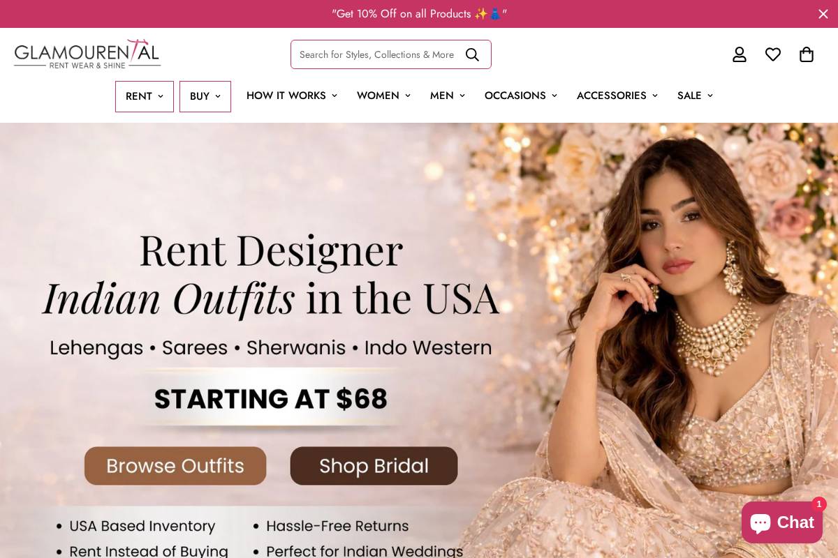 glamourental.com homepage screenshot