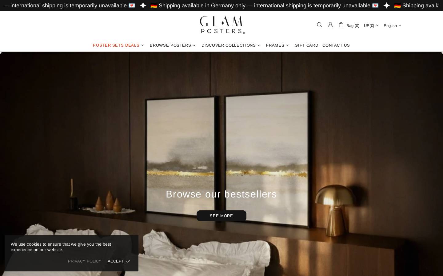 Glam Posters homepage screenshot