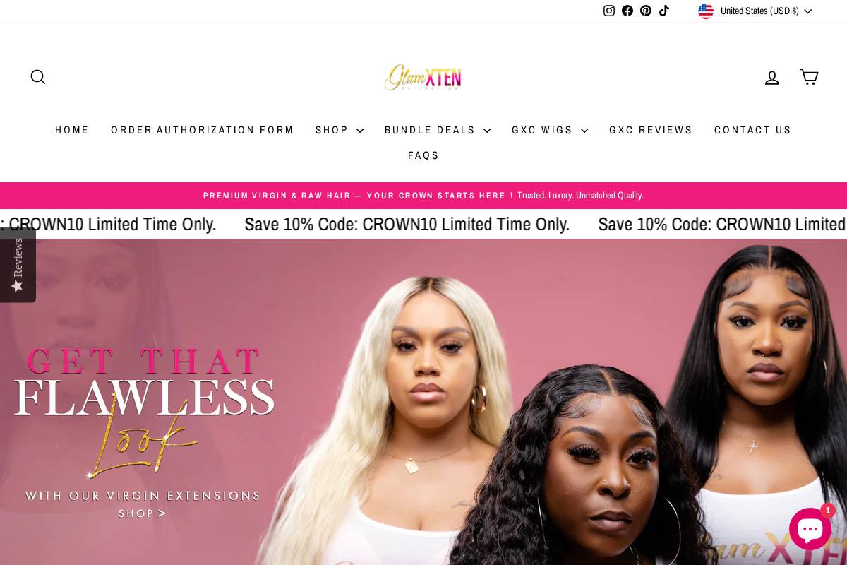 glamxtencollection.com homepage screenshot