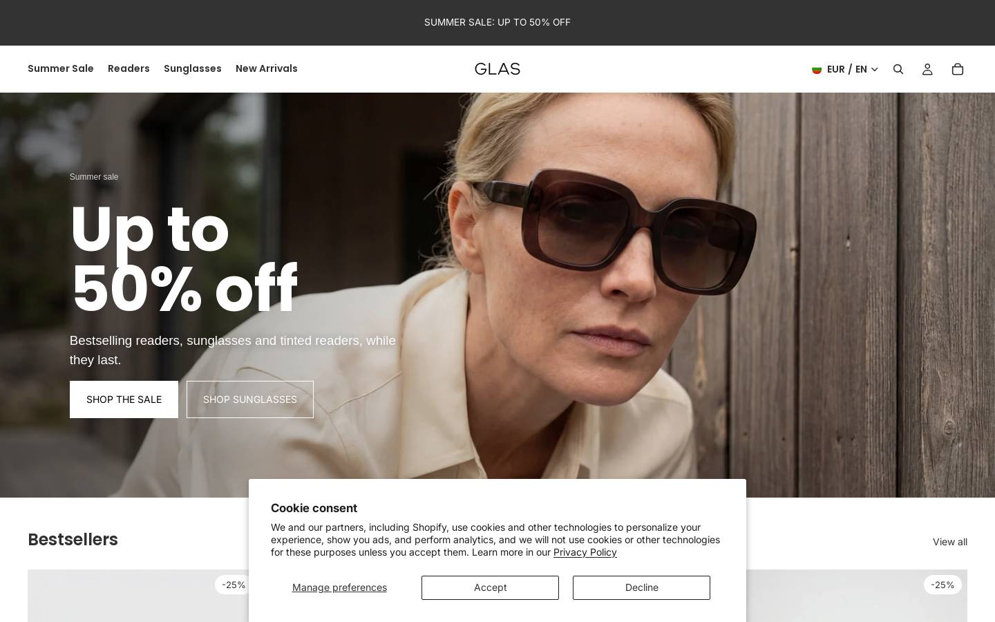 GLAS Eyewear homepage screenshot