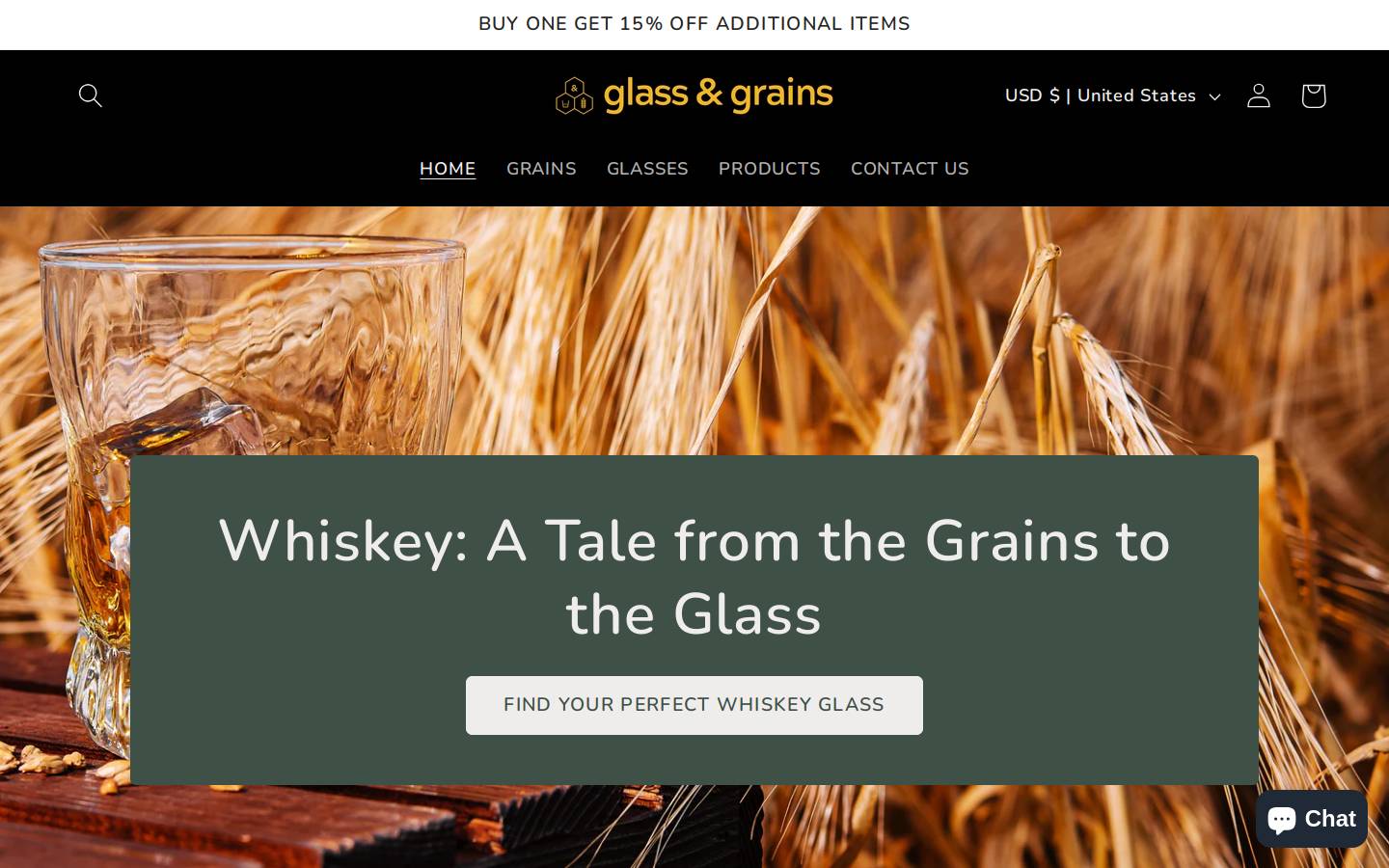 glassandgrains.com homepage screenshot