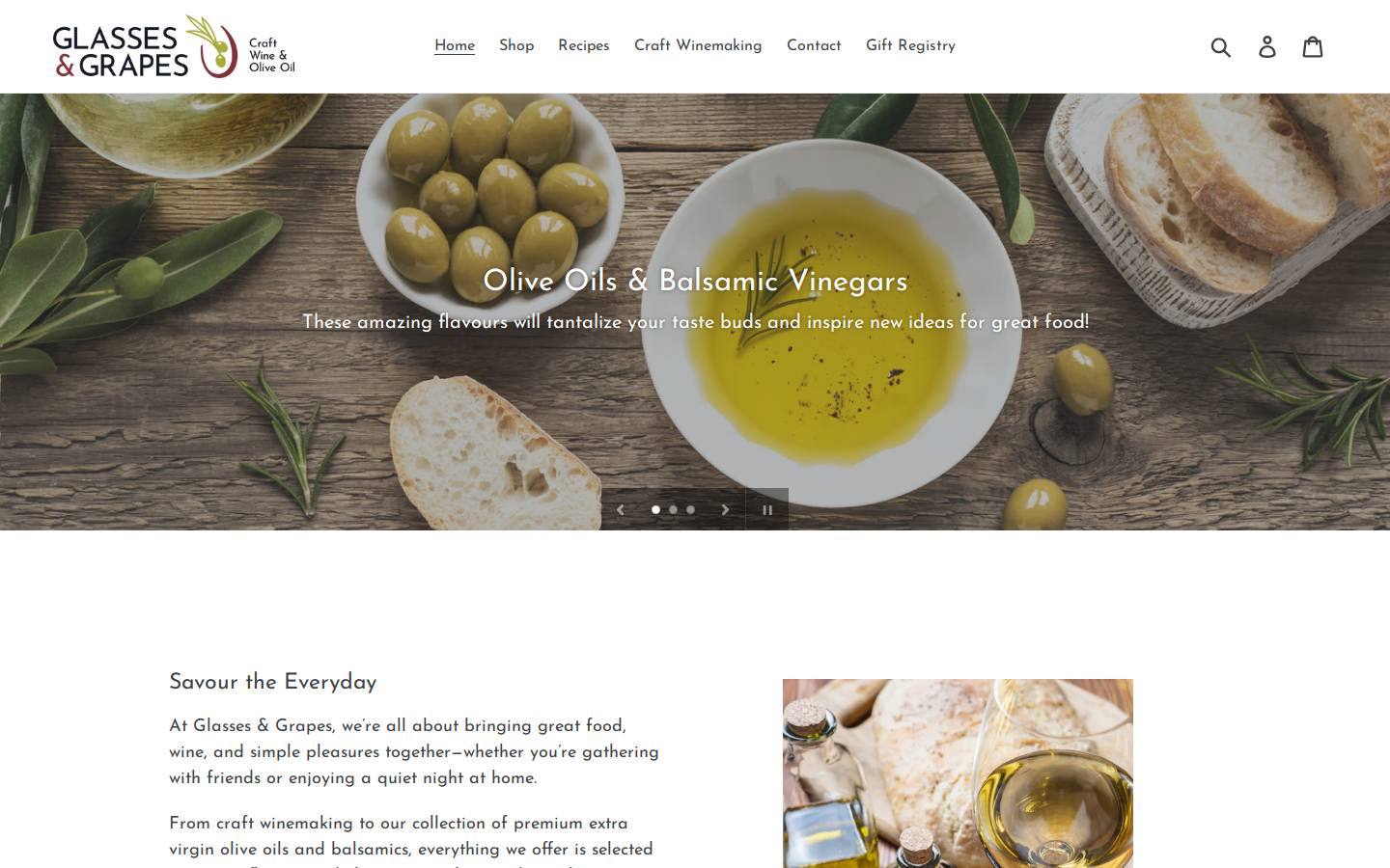 glassesandgrapes.com homepage screenshot