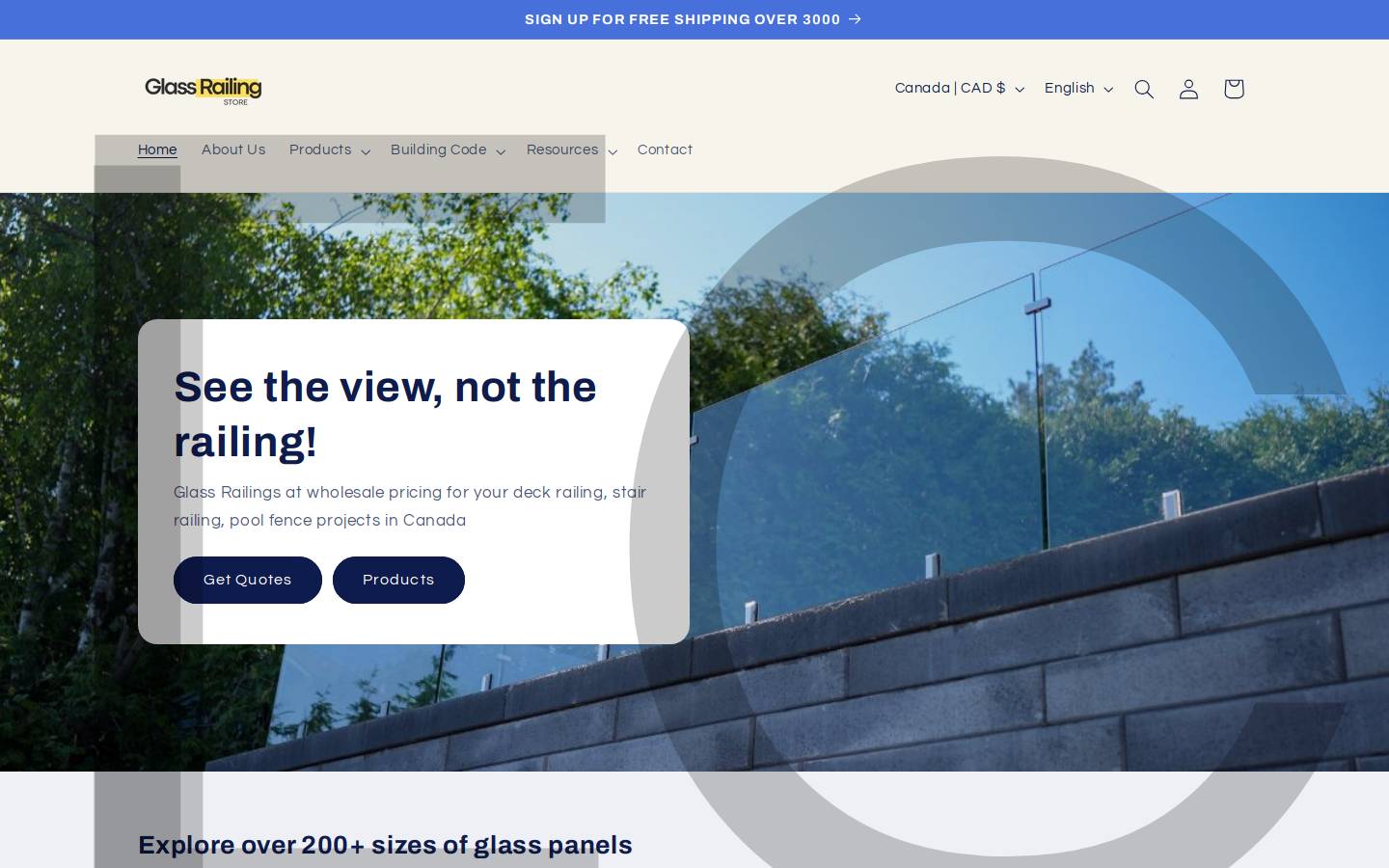 Glass Railing Store homepage screenshot