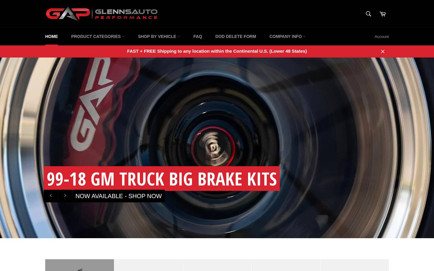 glennsautoperformance.com homepage screenshot