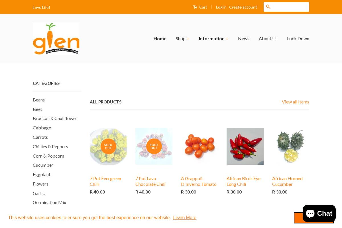 glenseeds.co.za homepage screenshot