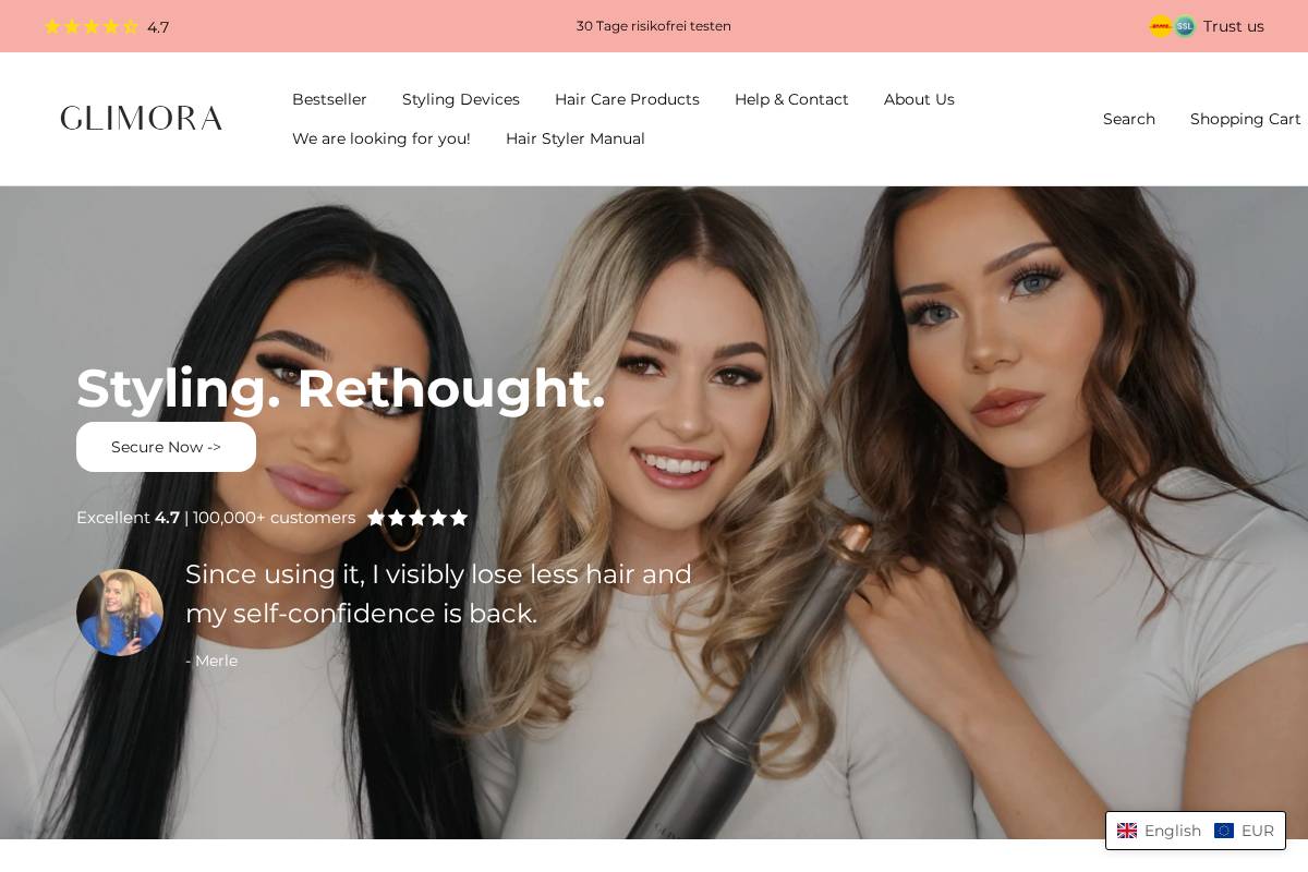 Glimora homepage screenshot