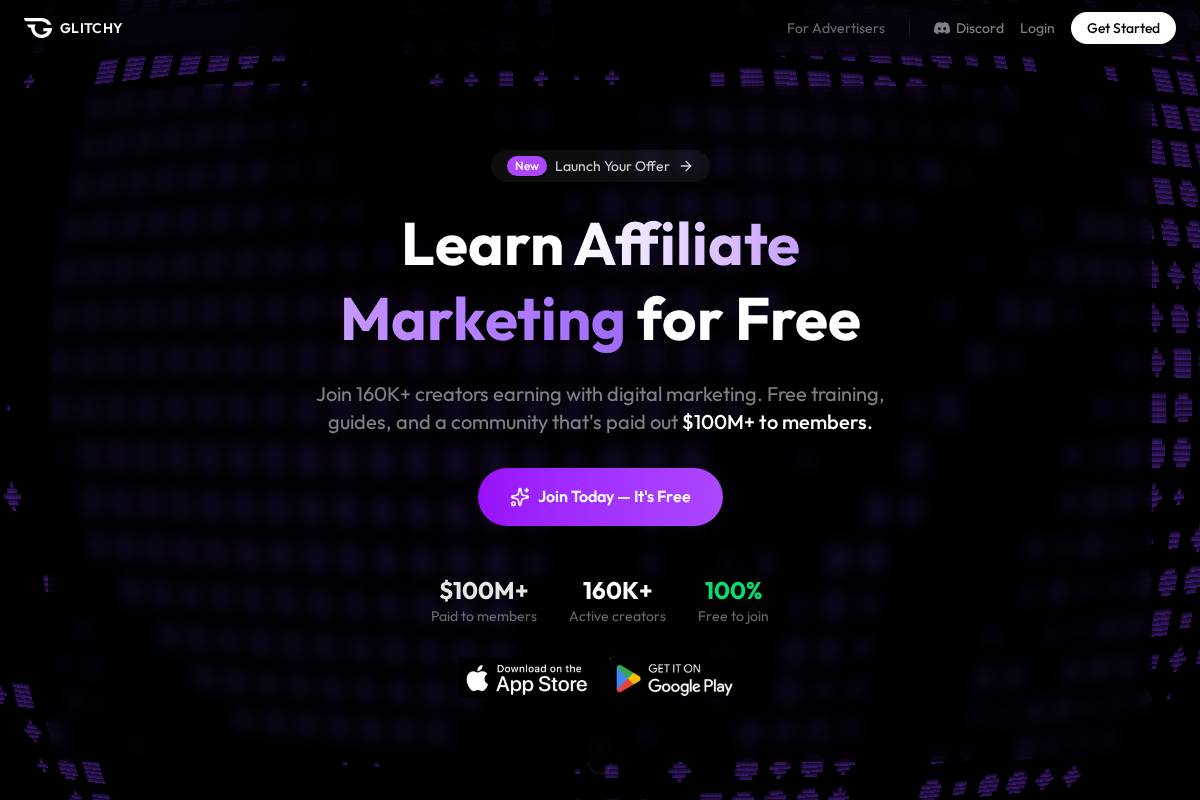 glitchy.com homepage screenshot