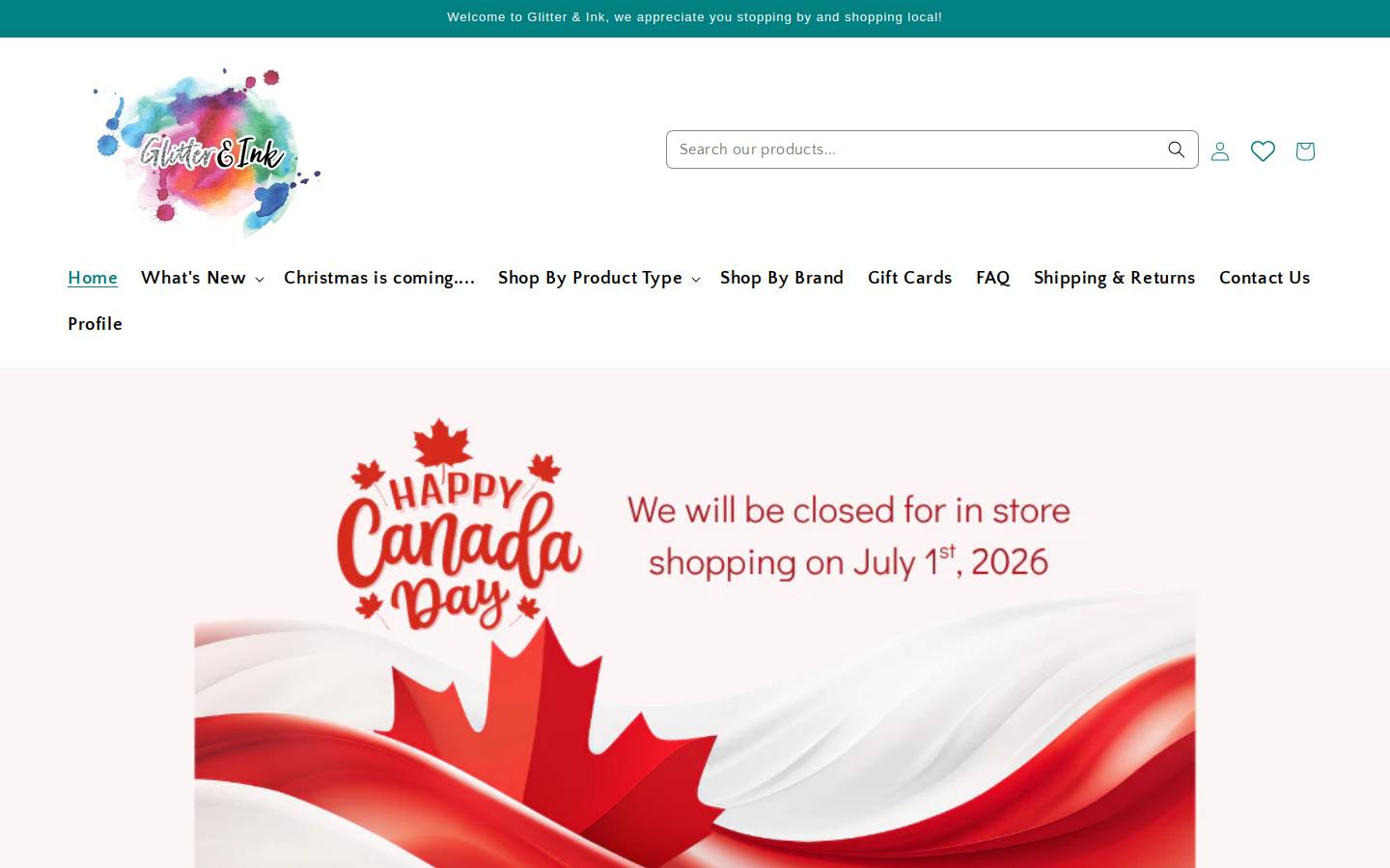 glitterandink.ca homepage screenshot