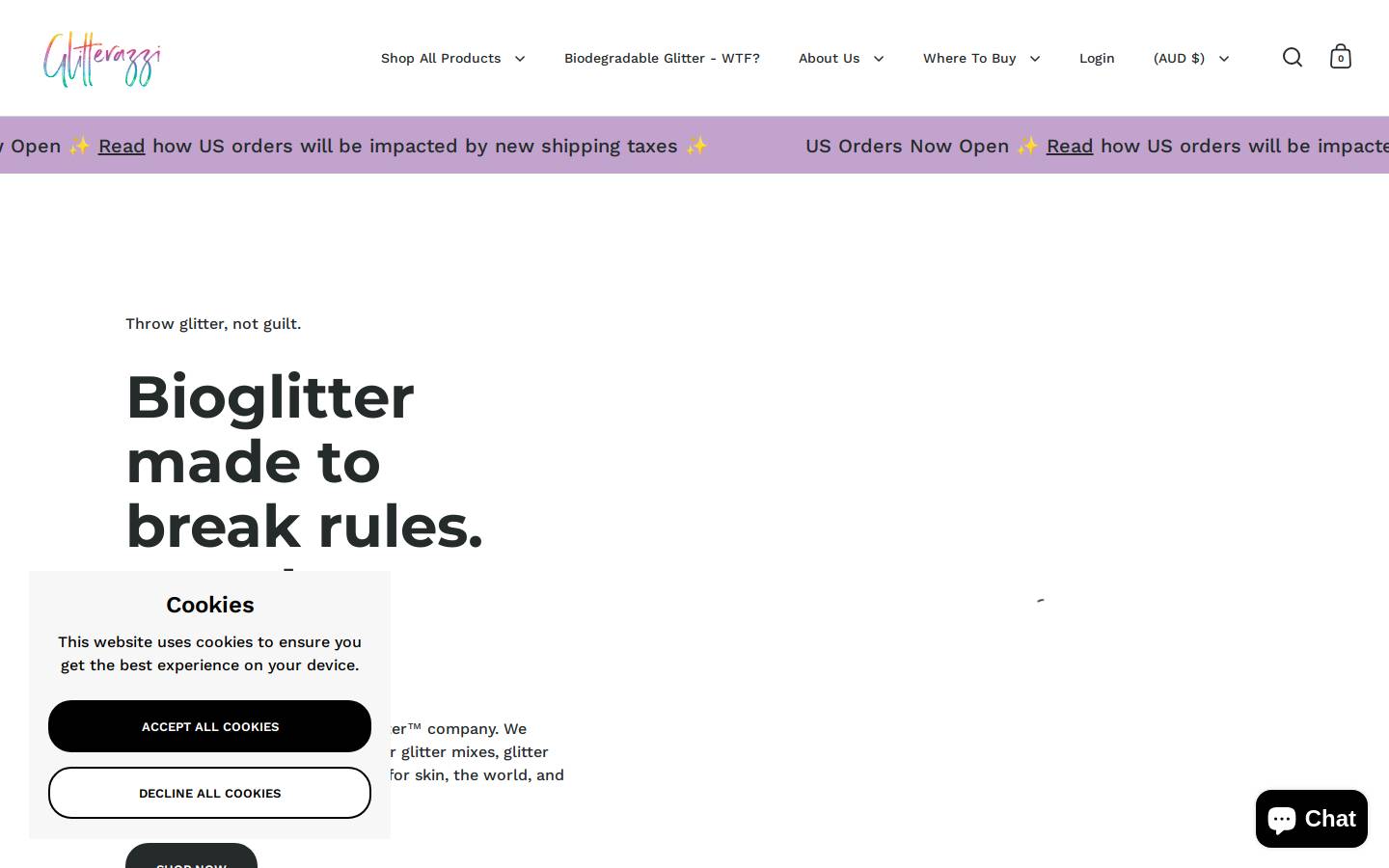 glitterazzibioglitter.com homepage screenshot