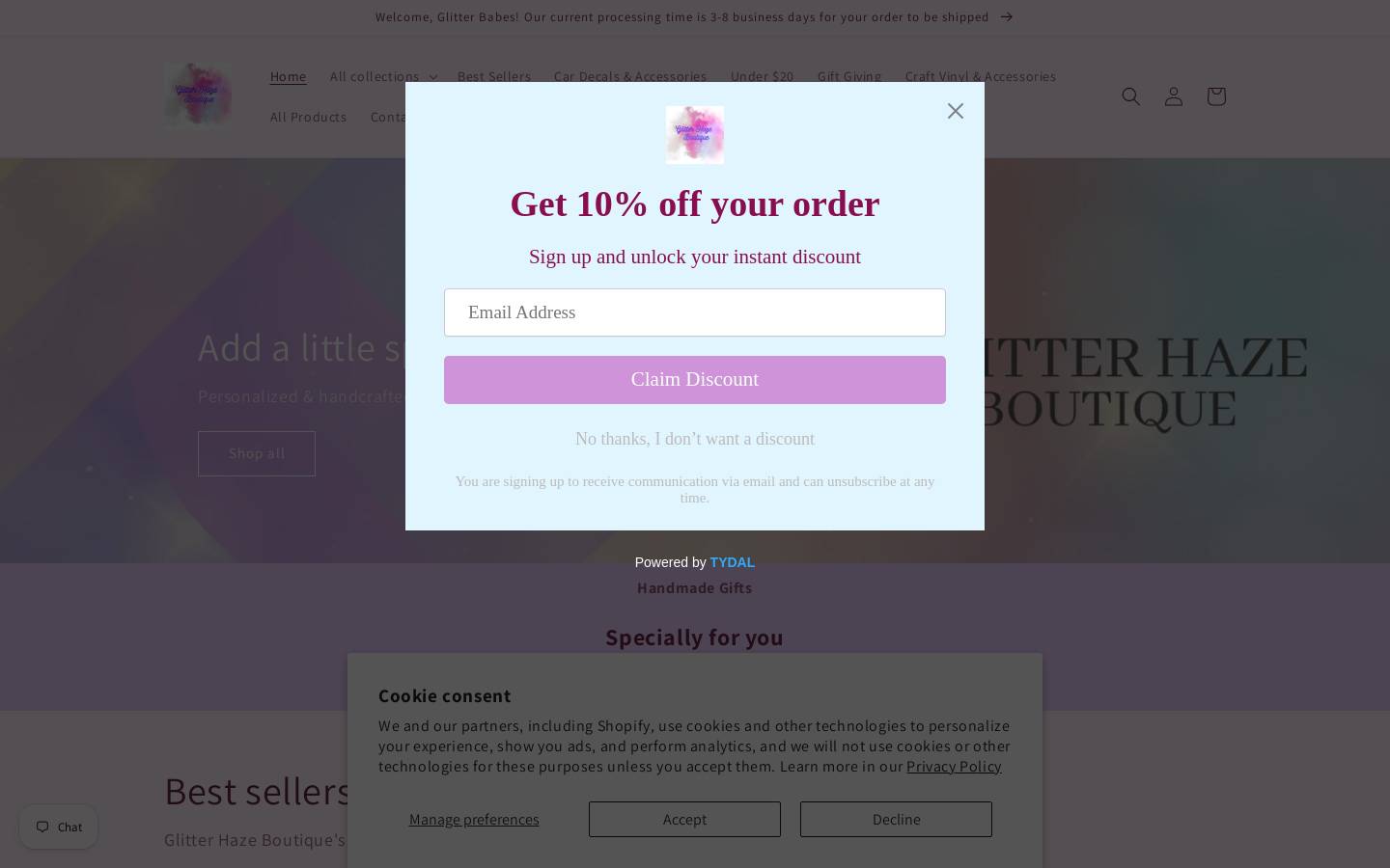 glitterhazeboutique.com homepage screenshot