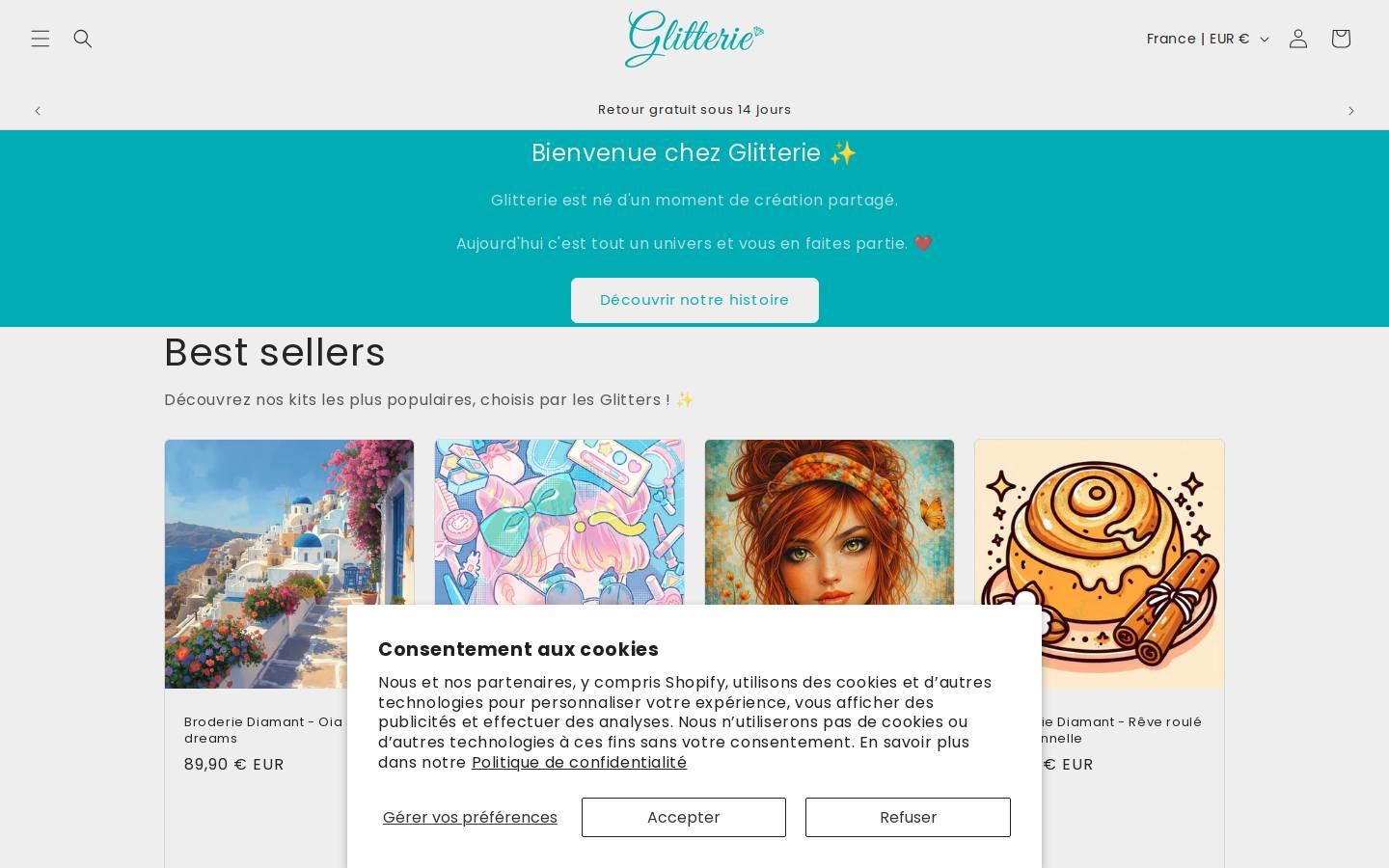 Glitterie homepage screenshot
