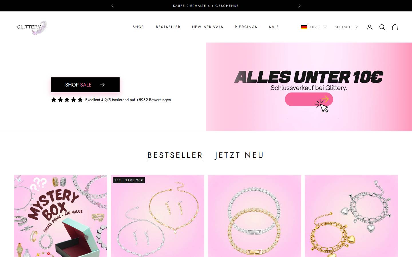 Glittery Shop homepage screenshot