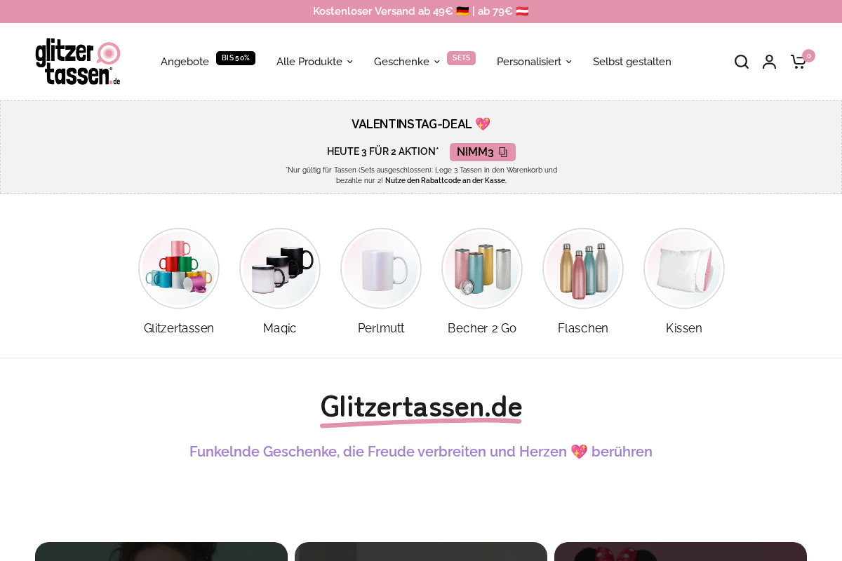 Glitzertassen.de homepage screenshot