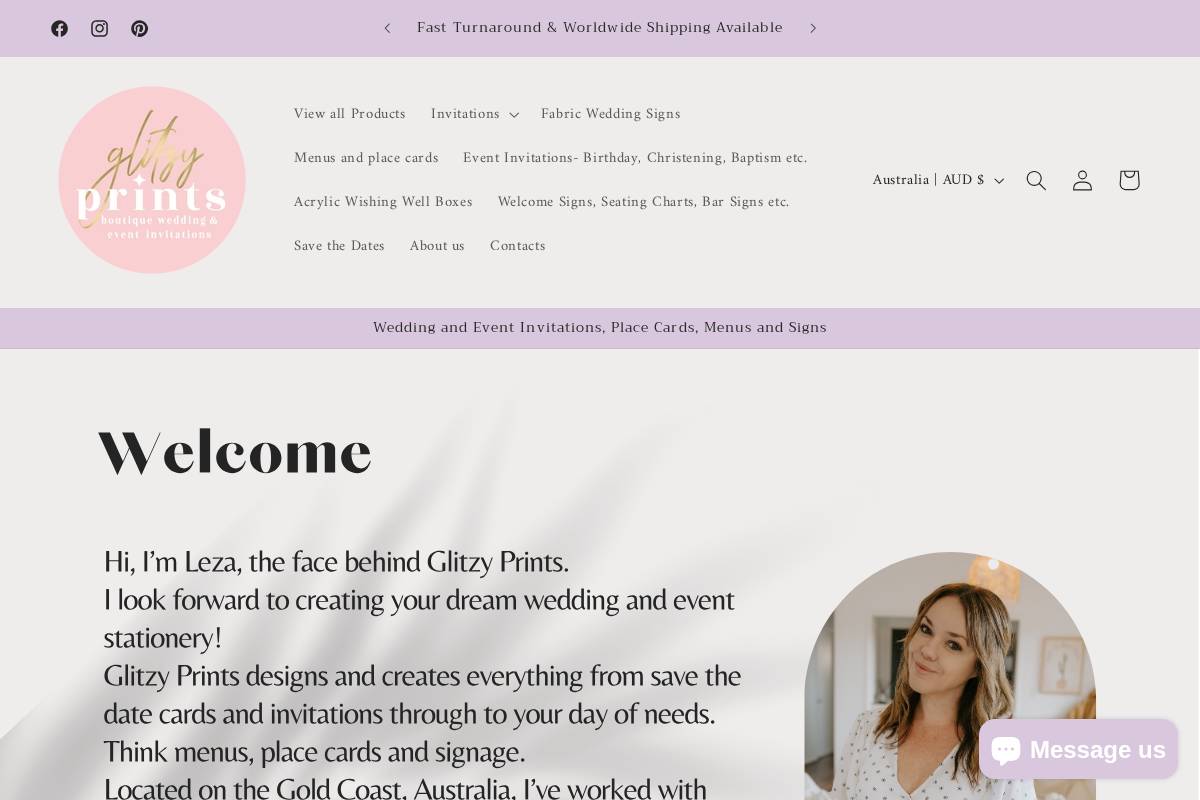 glitzyprints.com.au homepage screenshot