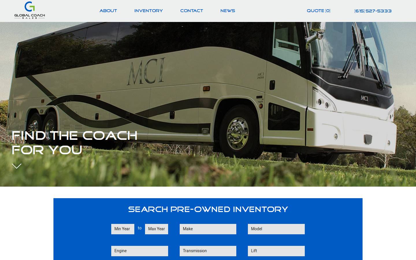 globalcoachsales.com homepage screenshot