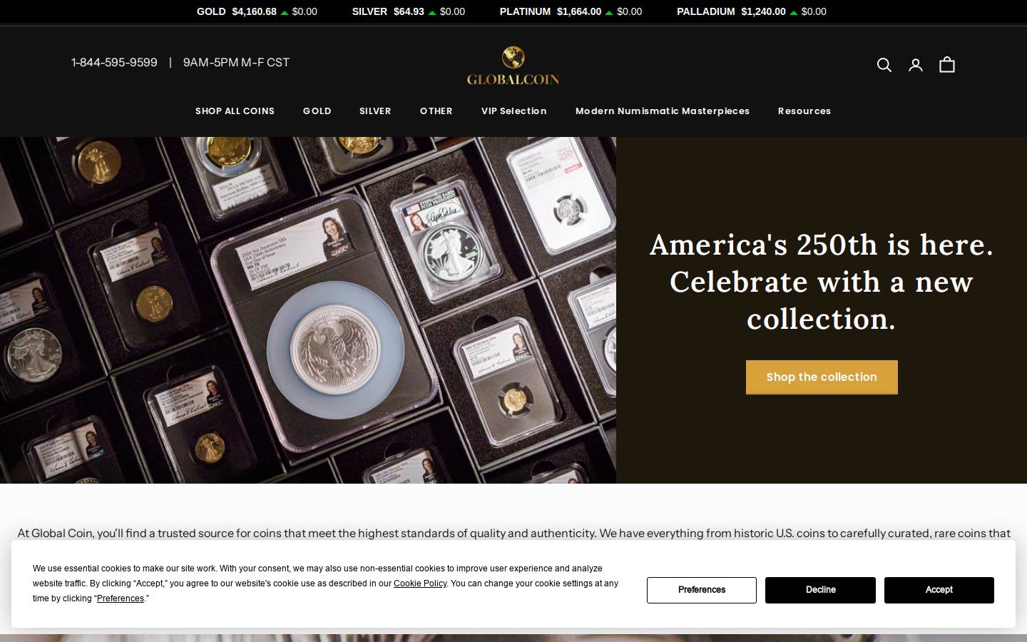 Global Coin Precious Metals homepage screenshot