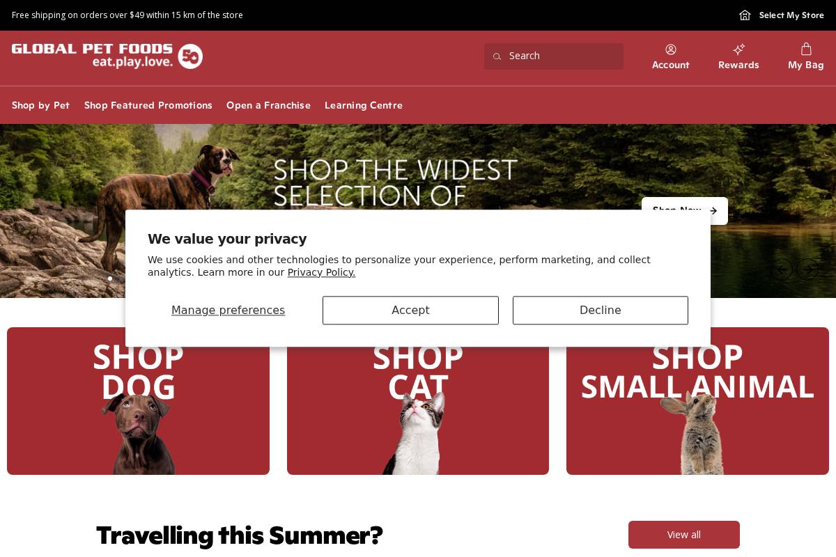 globalpetfoods.com homepage screenshot