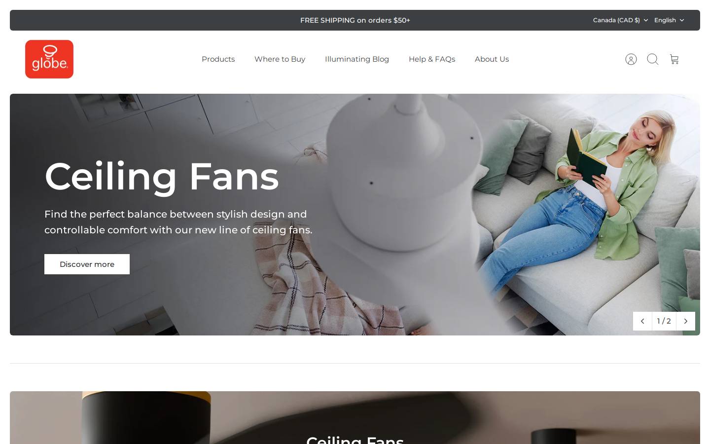 Globe Electric homepage screenshot