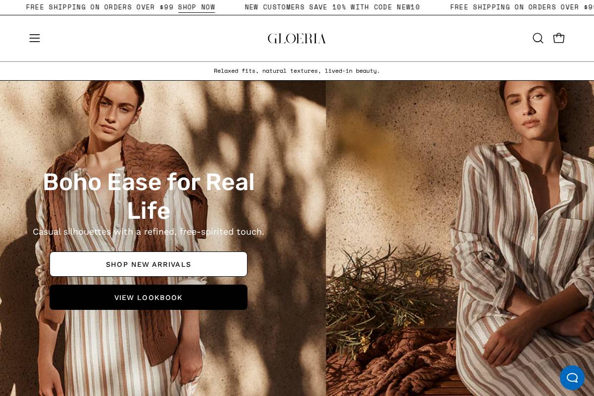 Gloeria homepage screenshot