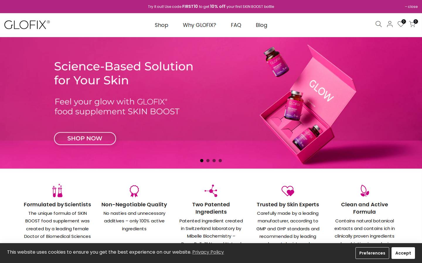 Glofix homepage screenshot