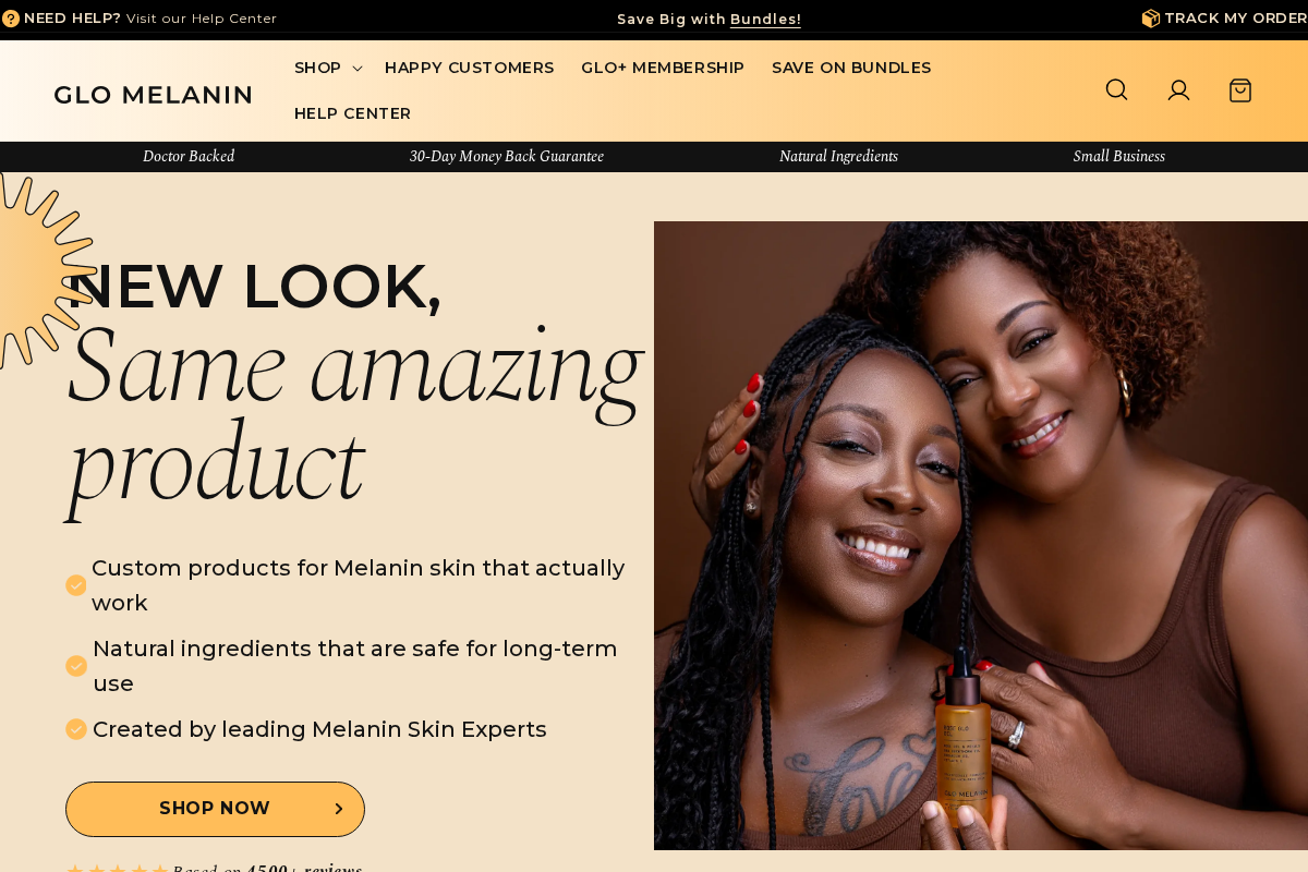 Glo Melanin homepage screenshot