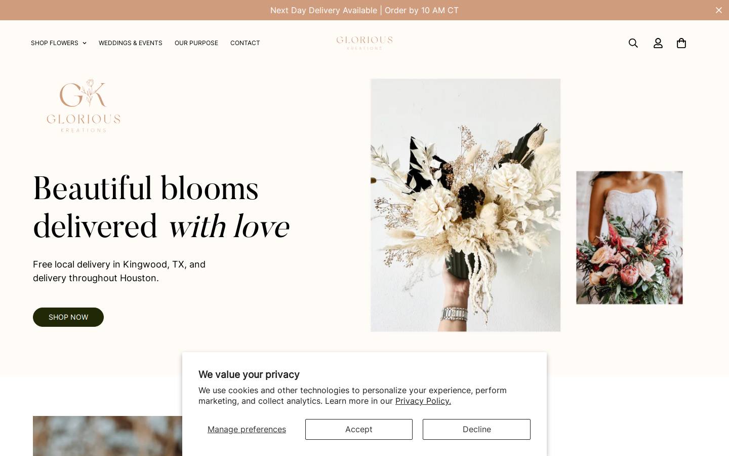 gloriouskreations.com homepage screenshot