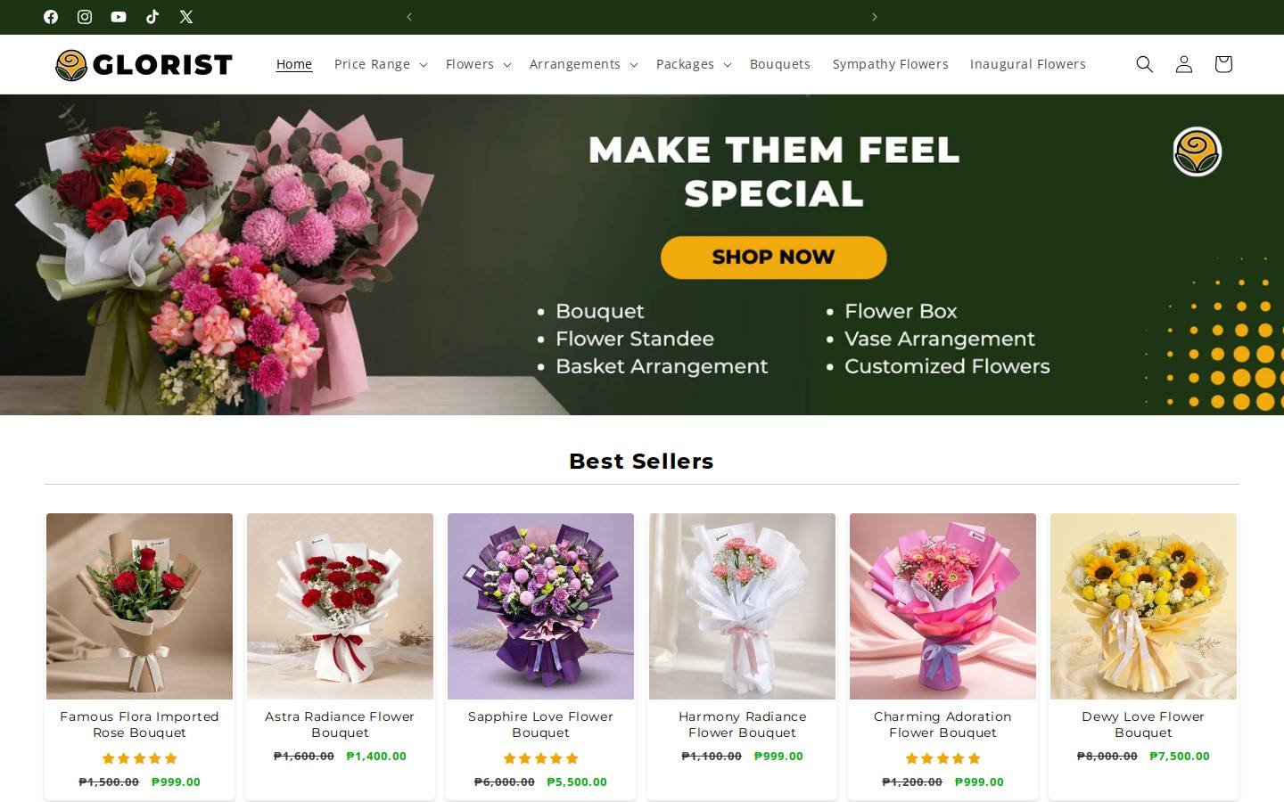 gloristflowers.com homepage screenshot