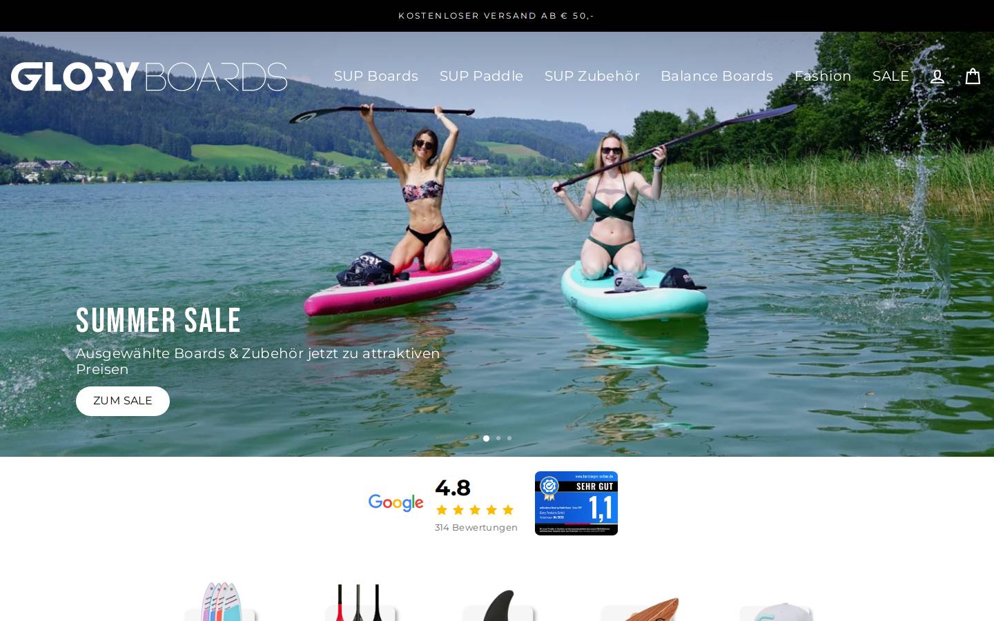 Glory Boards homepage screenshot