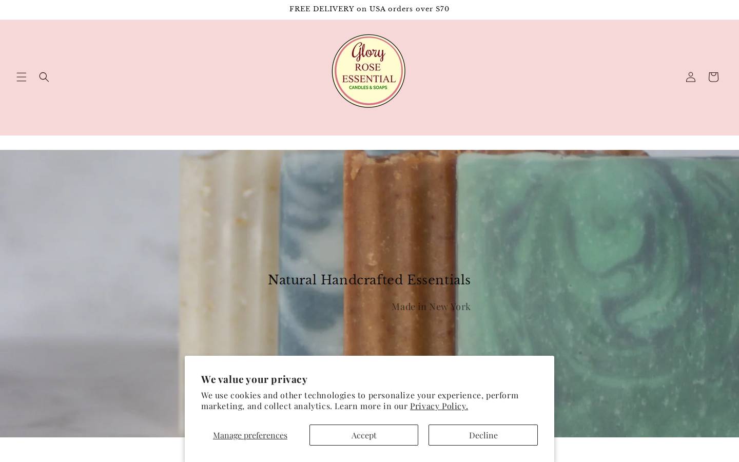 gloryrose-essentials.com homepage screenshot
