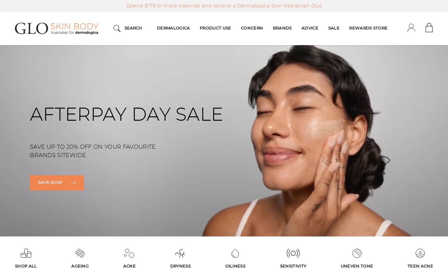 Glo Skin Body homepage screenshot