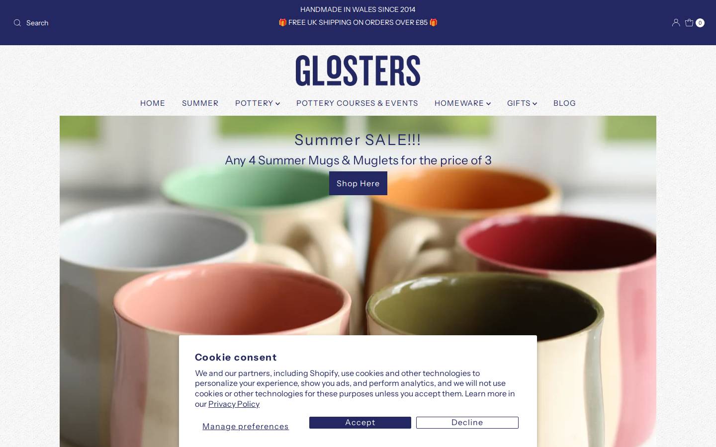 Glosters homepage screenshot