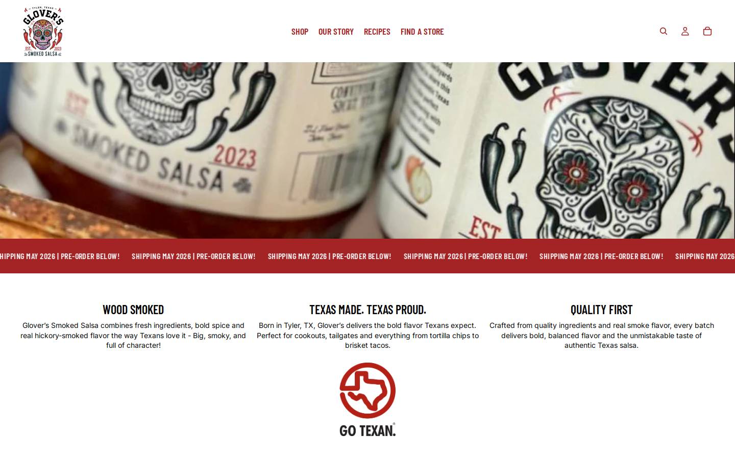 gloverssalsa.com homepage screenshot