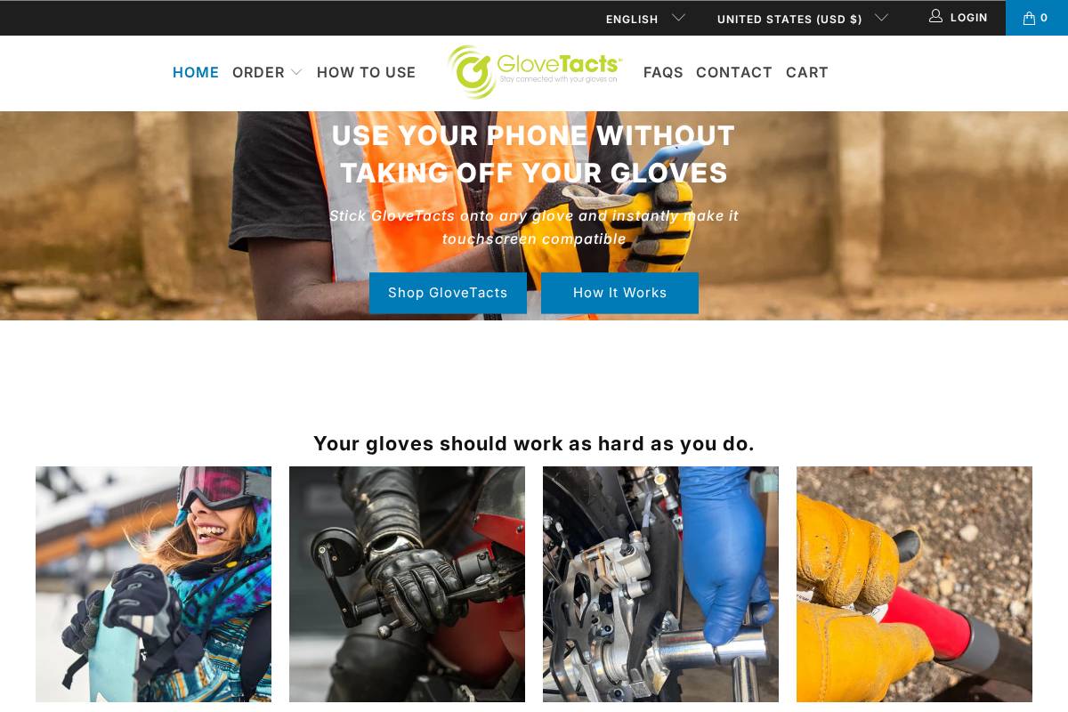 glovetacts.com homepage screenshot