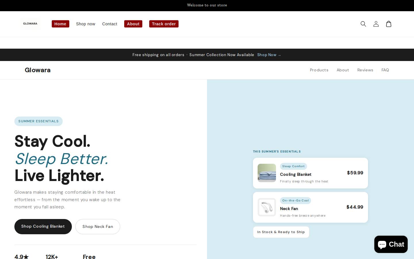 glowarastore.com homepage screenshot