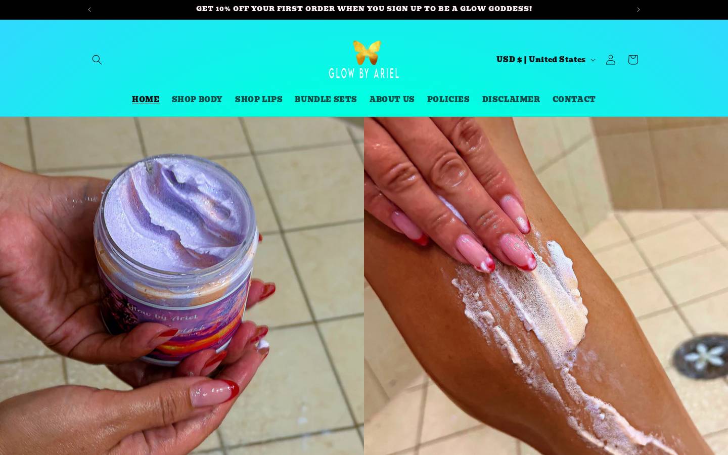 glowbyariel.com homepage screenshot