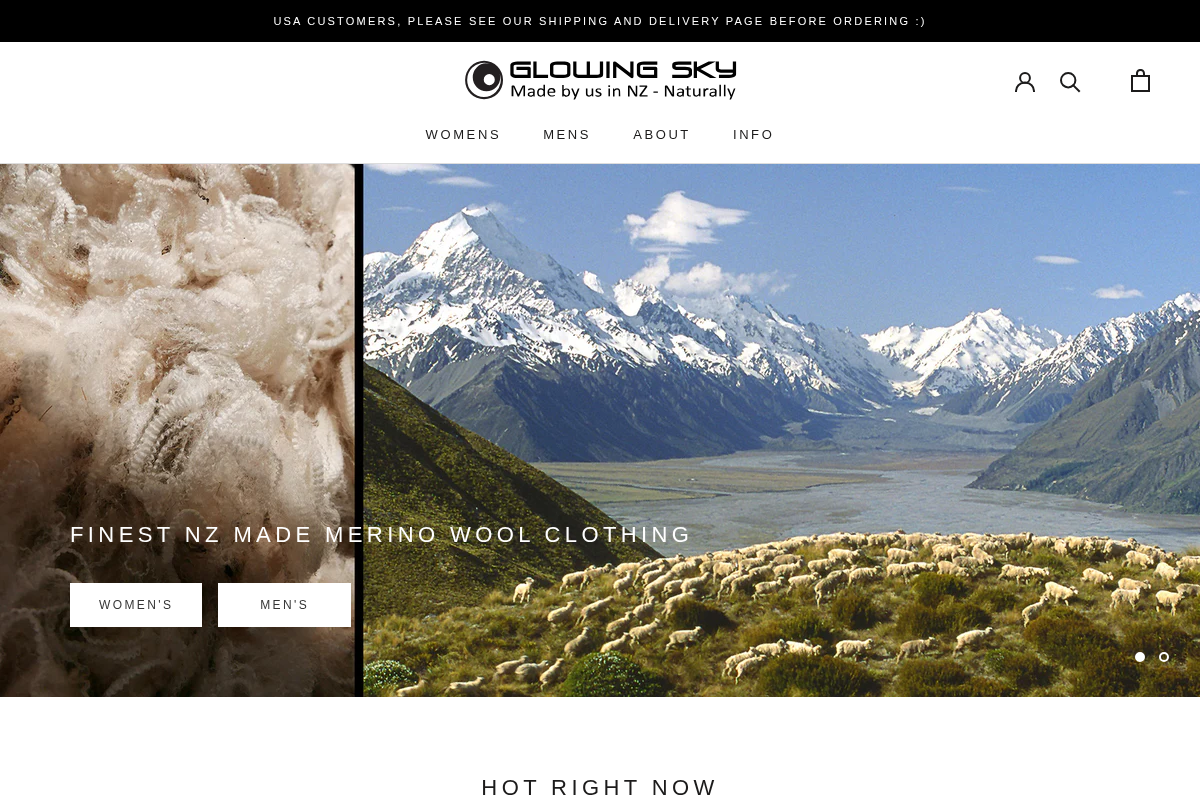 Glowing Sky New Zealand homepage screenshot