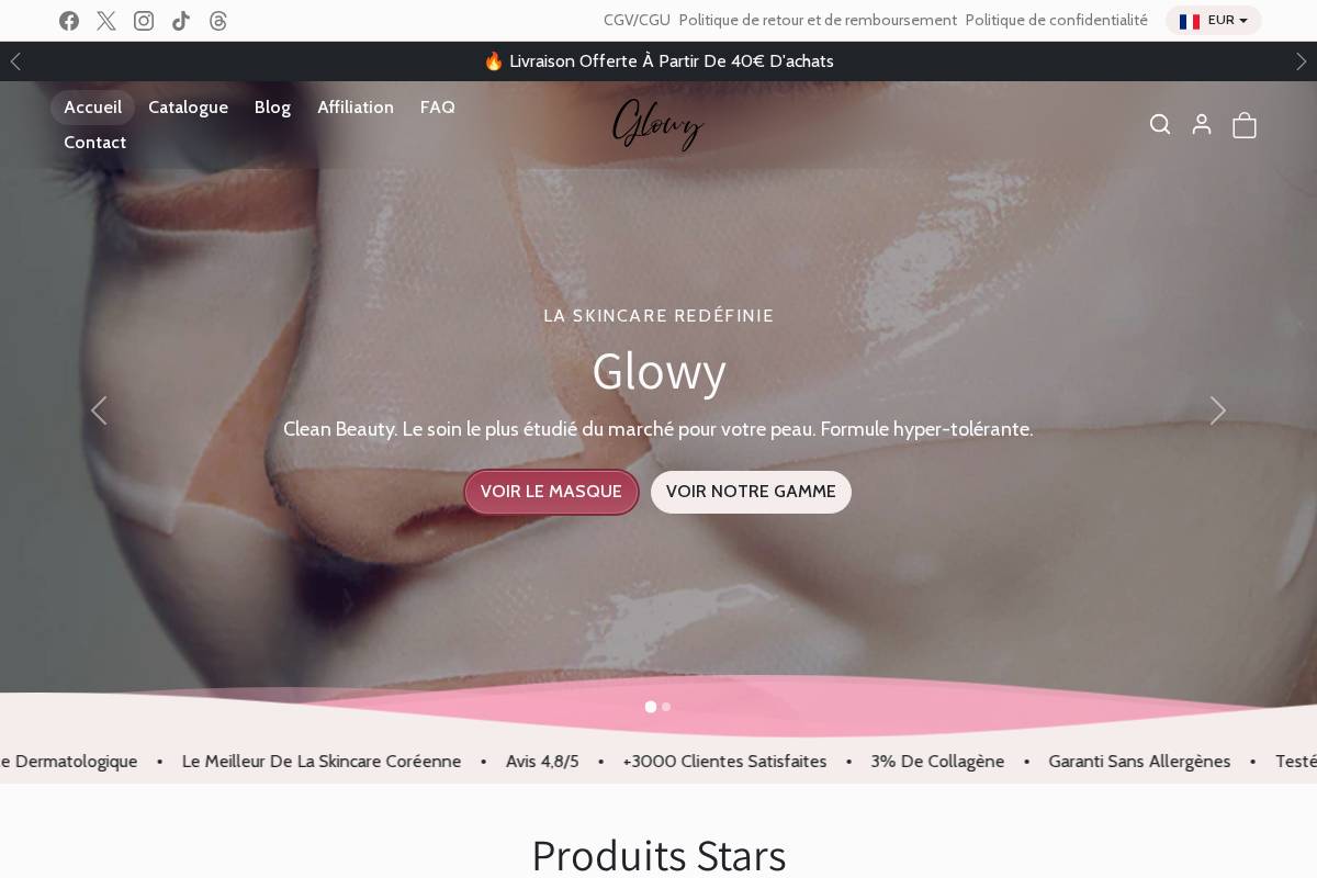 Glowy Cosmetics homepage screenshot