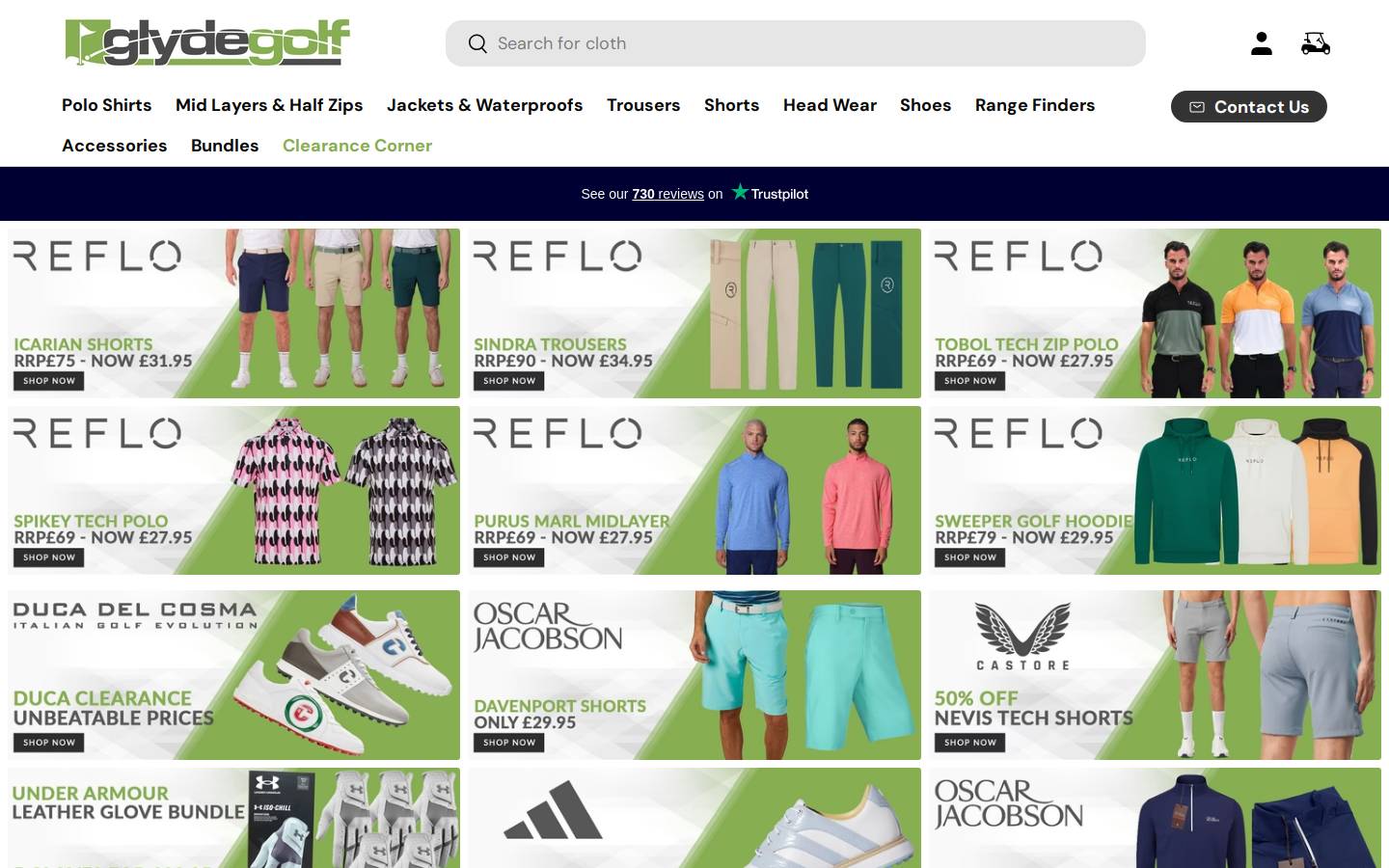 Glyde Golf homepage screenshot