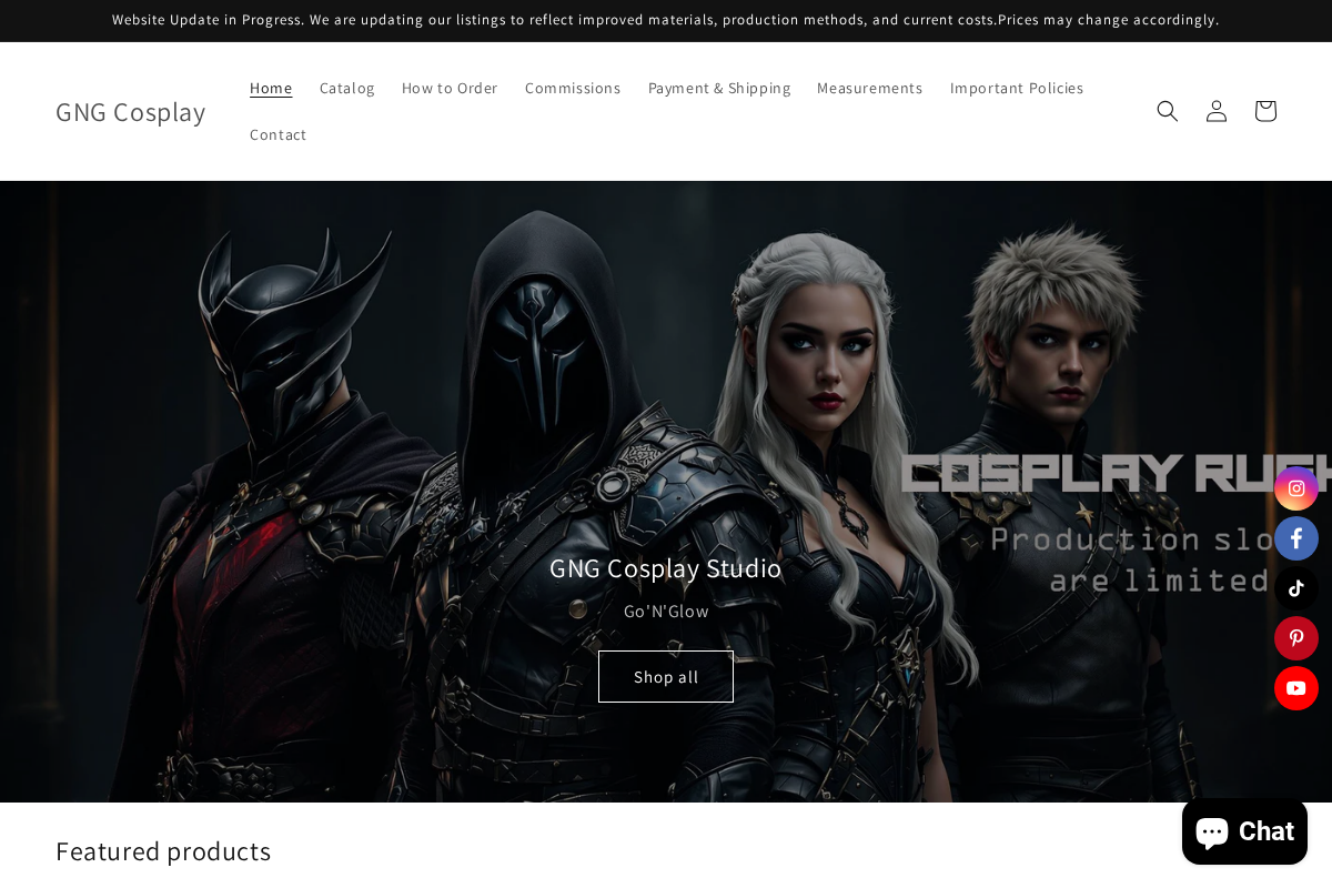 GNG Cosplay homepage screenshot